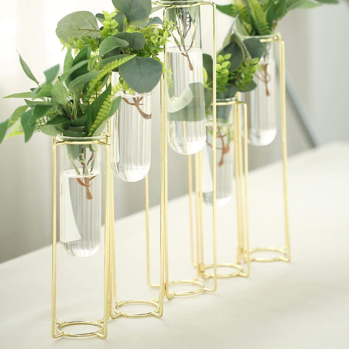 Hexagon Plant Geometric Glass Flower Tube Vase with Metal Frame