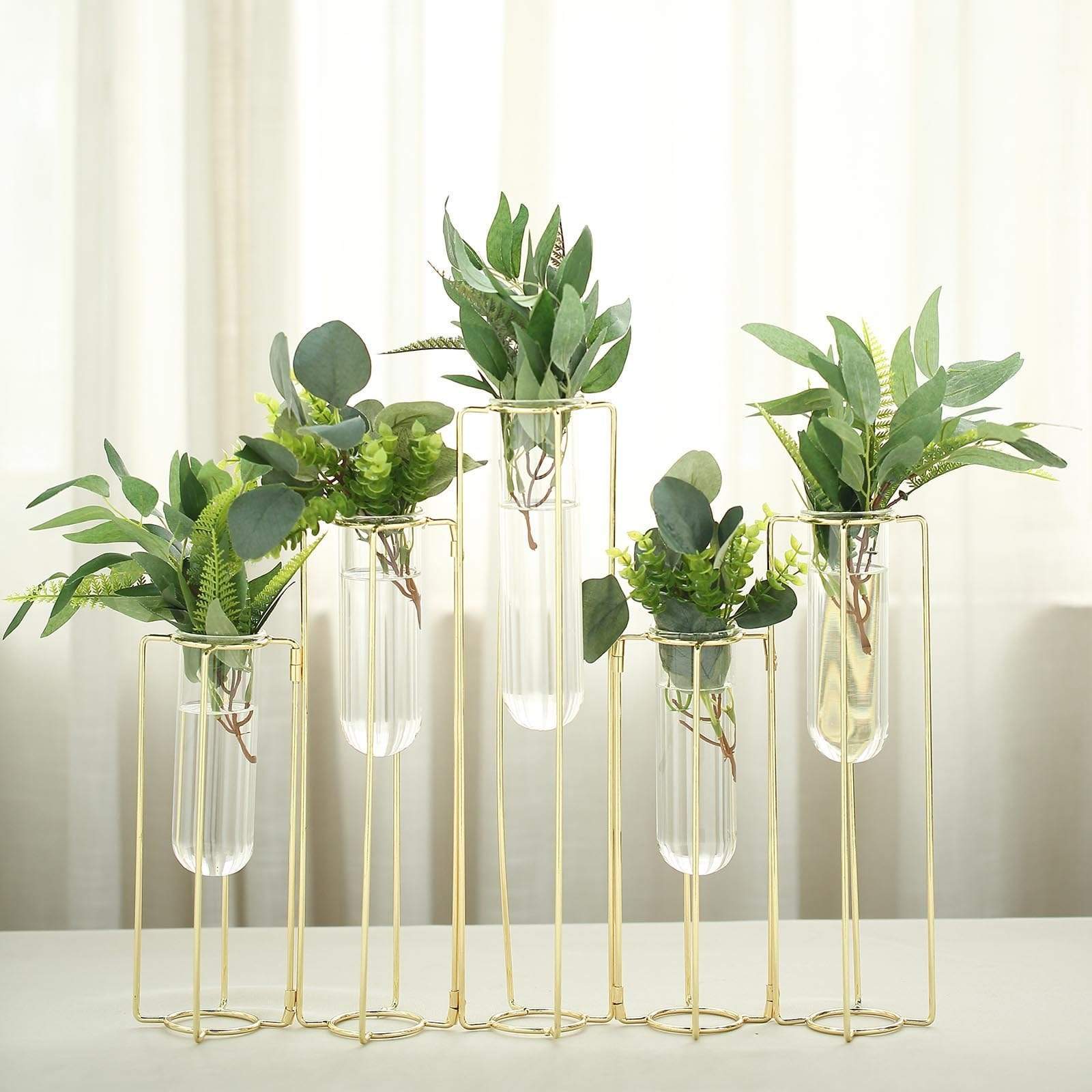 5 Jointed Geometric Flower Vase Holders with Glass Test Tubes