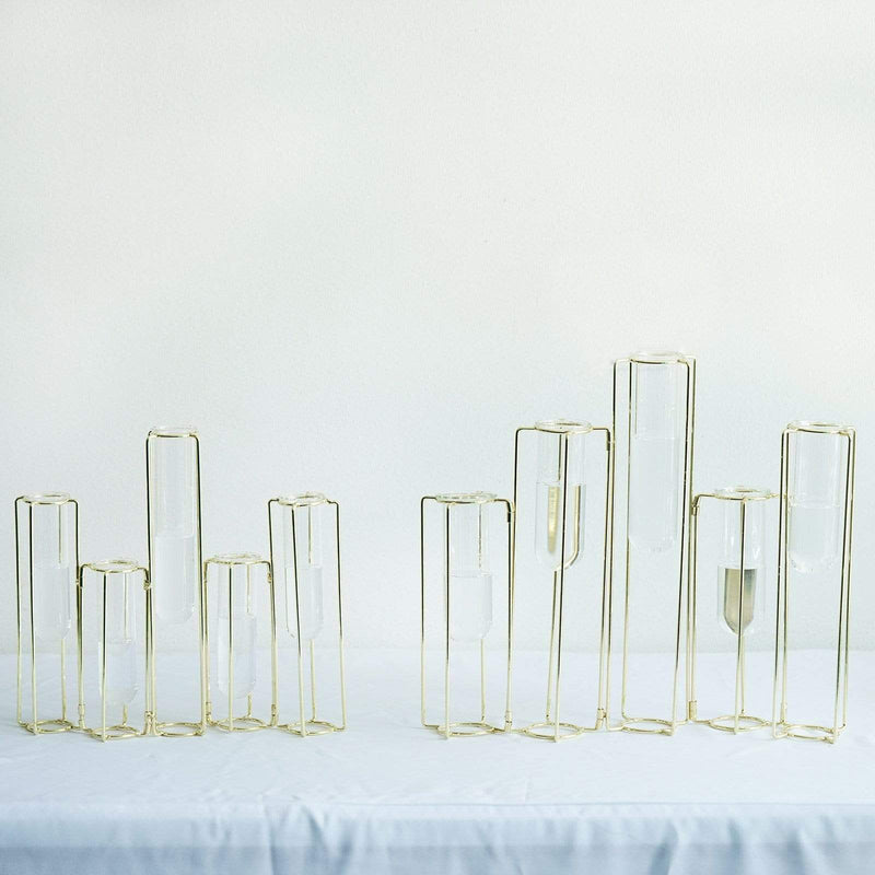 5 Jointed Geometric Flower Vase Holders with Glass Test Tubes