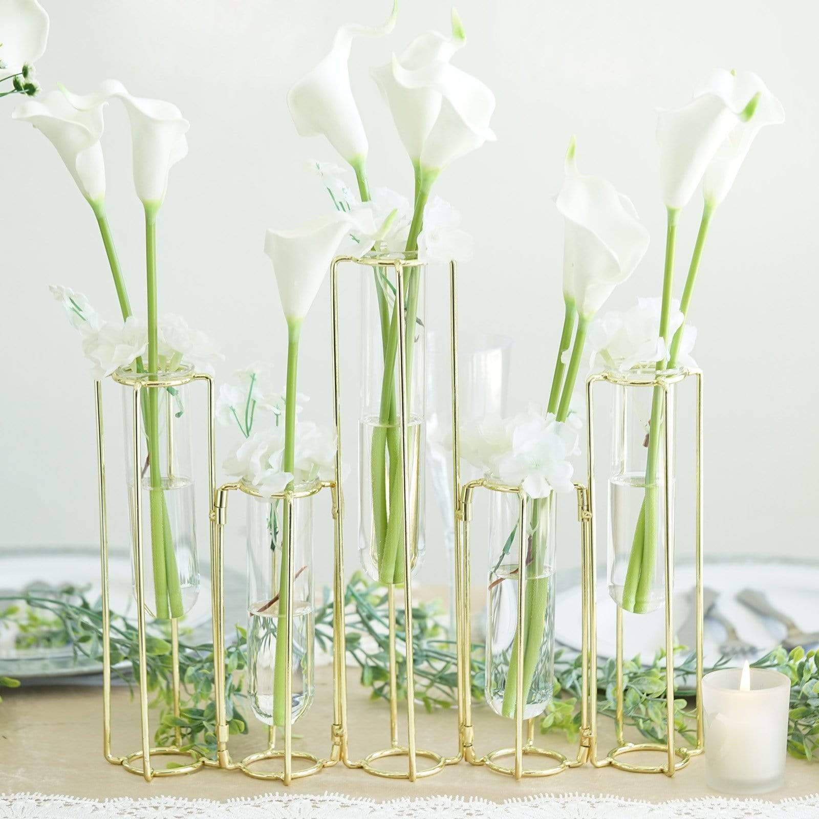 5 Jointed Geometric Flower Vase Holders with Glass Test Tubes