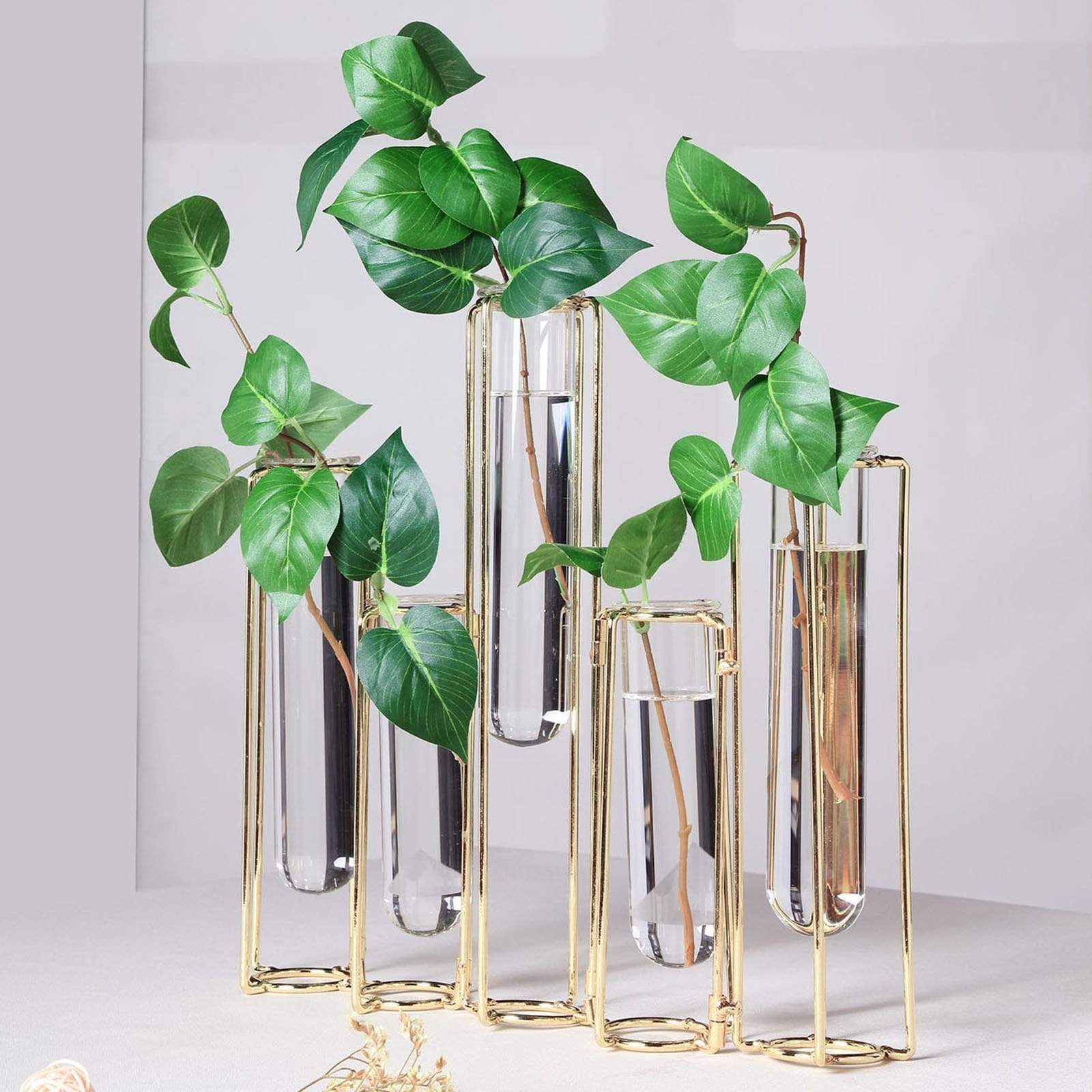 5 Jointed Geometric Flower Vase Holders with Glass Test Tubes