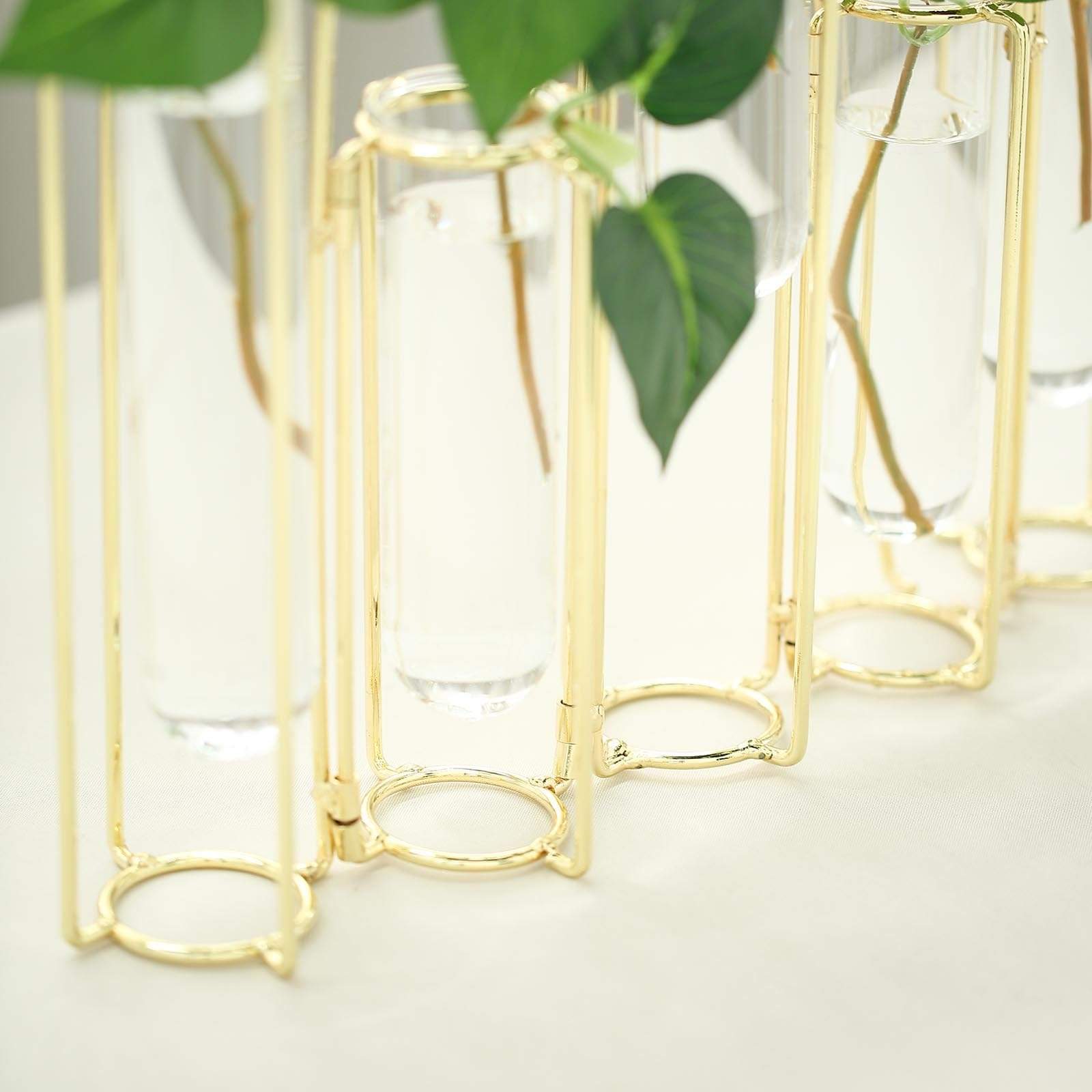 5 Jointed Geometric Flower Vase Holders with Glass Test Tubes