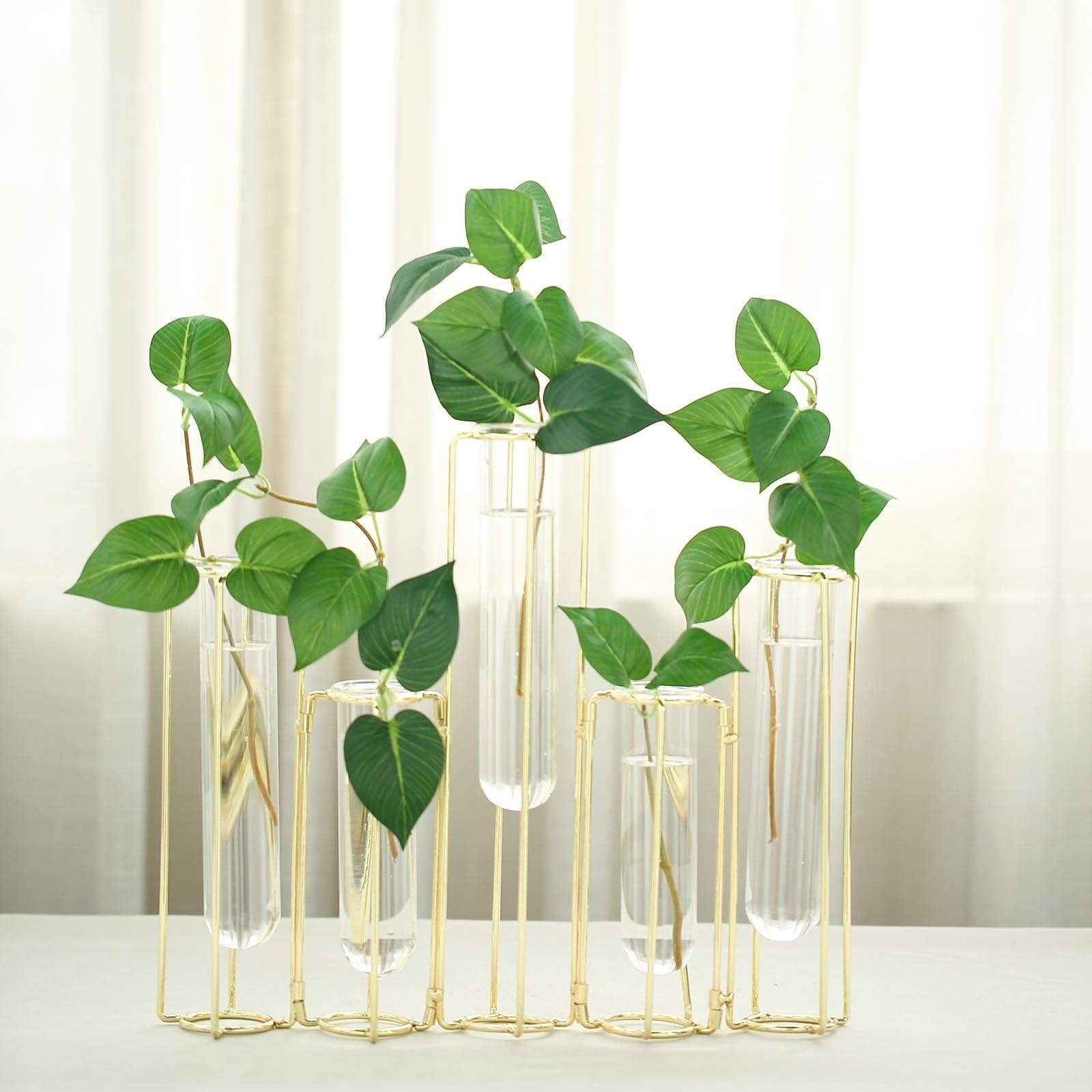 5 Jointed Geometric Flower Vase Holders with Glass Test Tubes