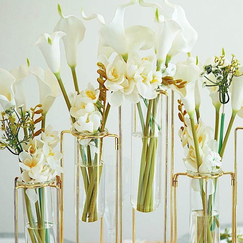 5 Jointed Geometric Flower Vase Holders with Glass Test Tubes