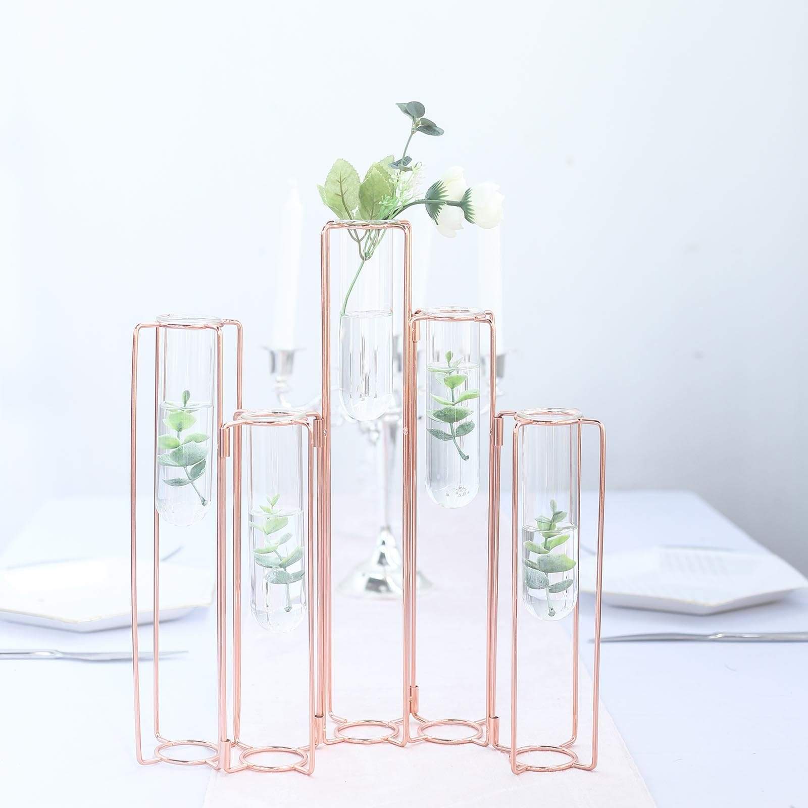 5 Jointed Geometric Flower Vase Holders with Glass Test Tubes