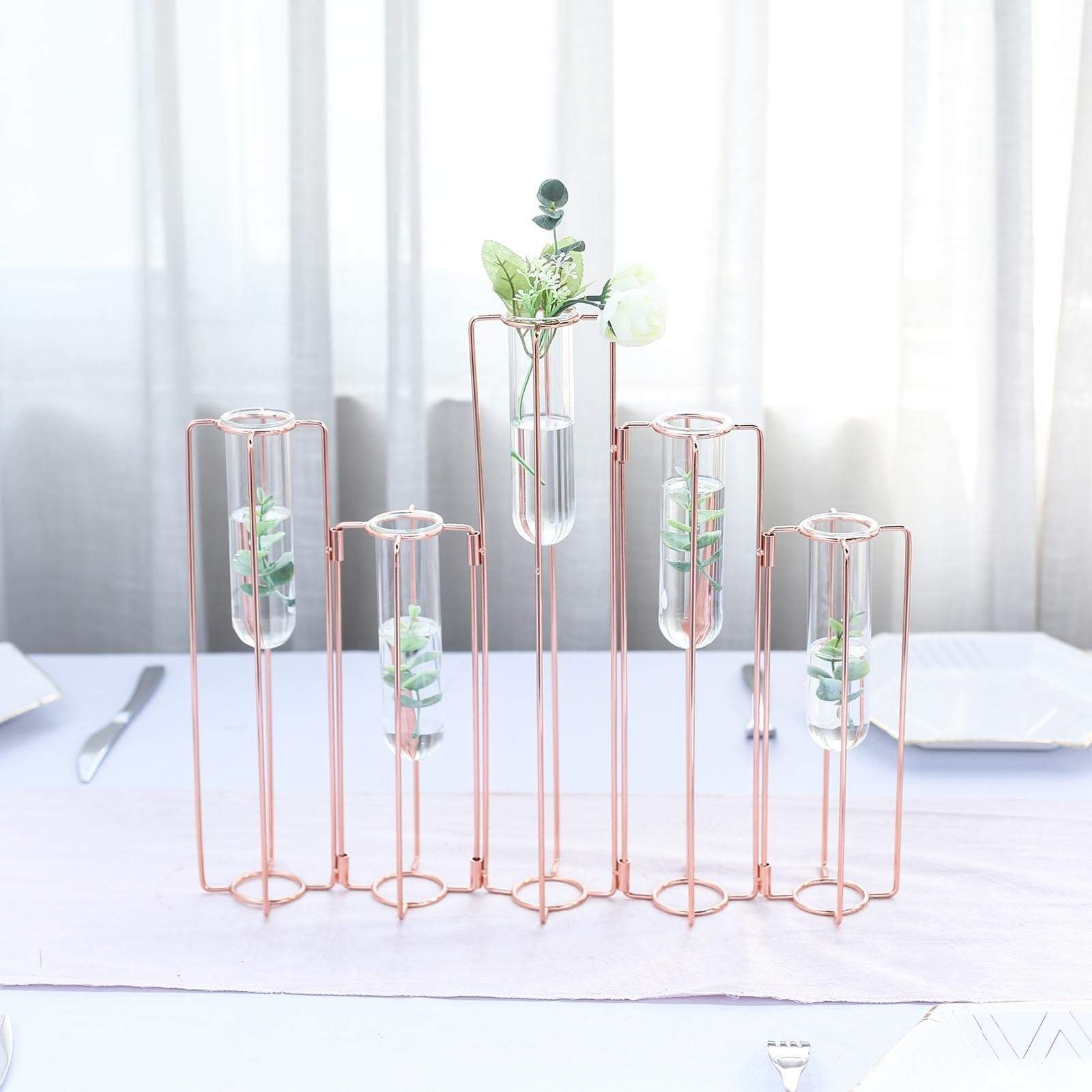 5 Jointed Geometric Flower Vase Holders with Glass Test Tubes