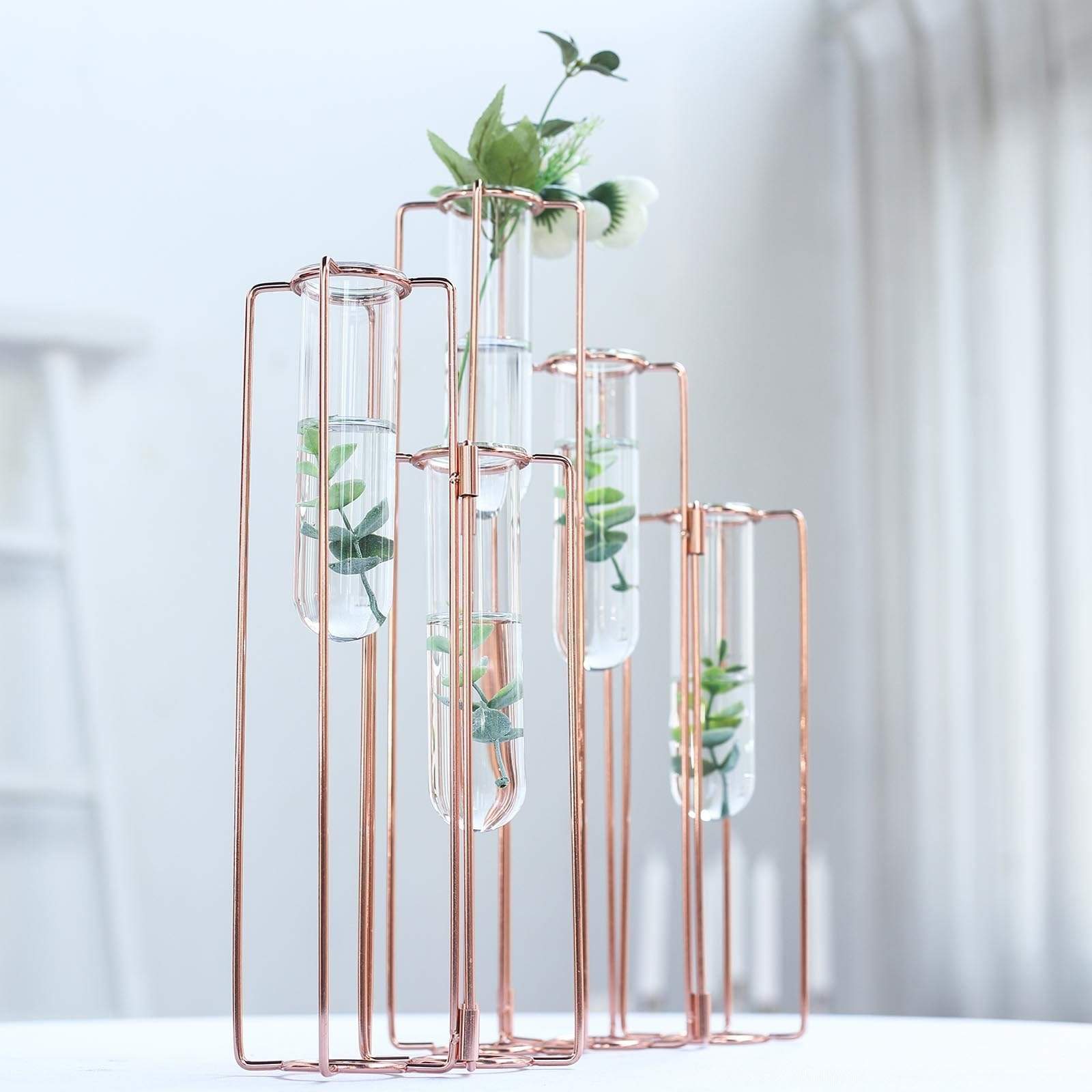 5 Jointed Geometric Flower Vase Holders with Glass Test Tubes