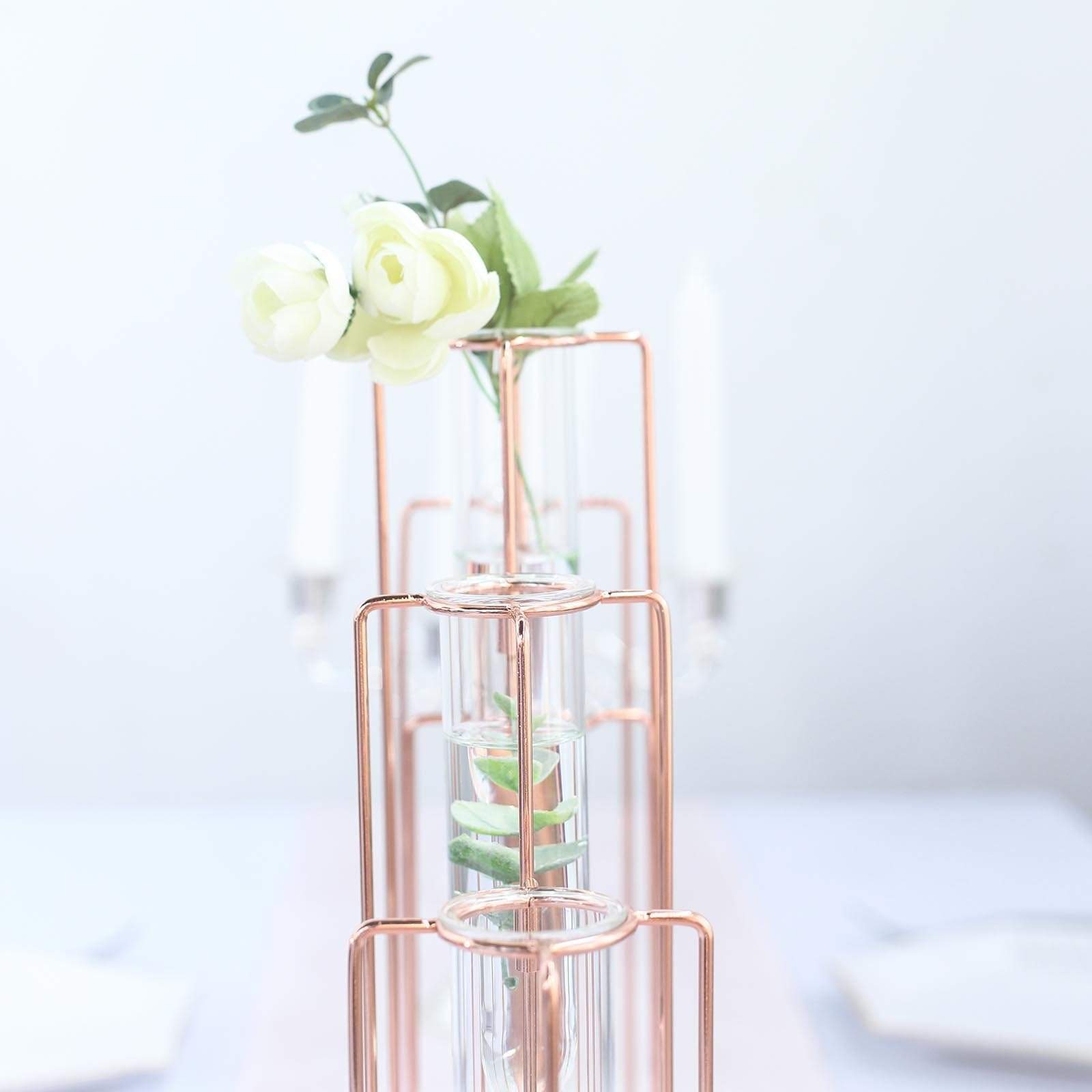 5 Jointed Geometric Flower Vase Holders with Glass Test Tubes