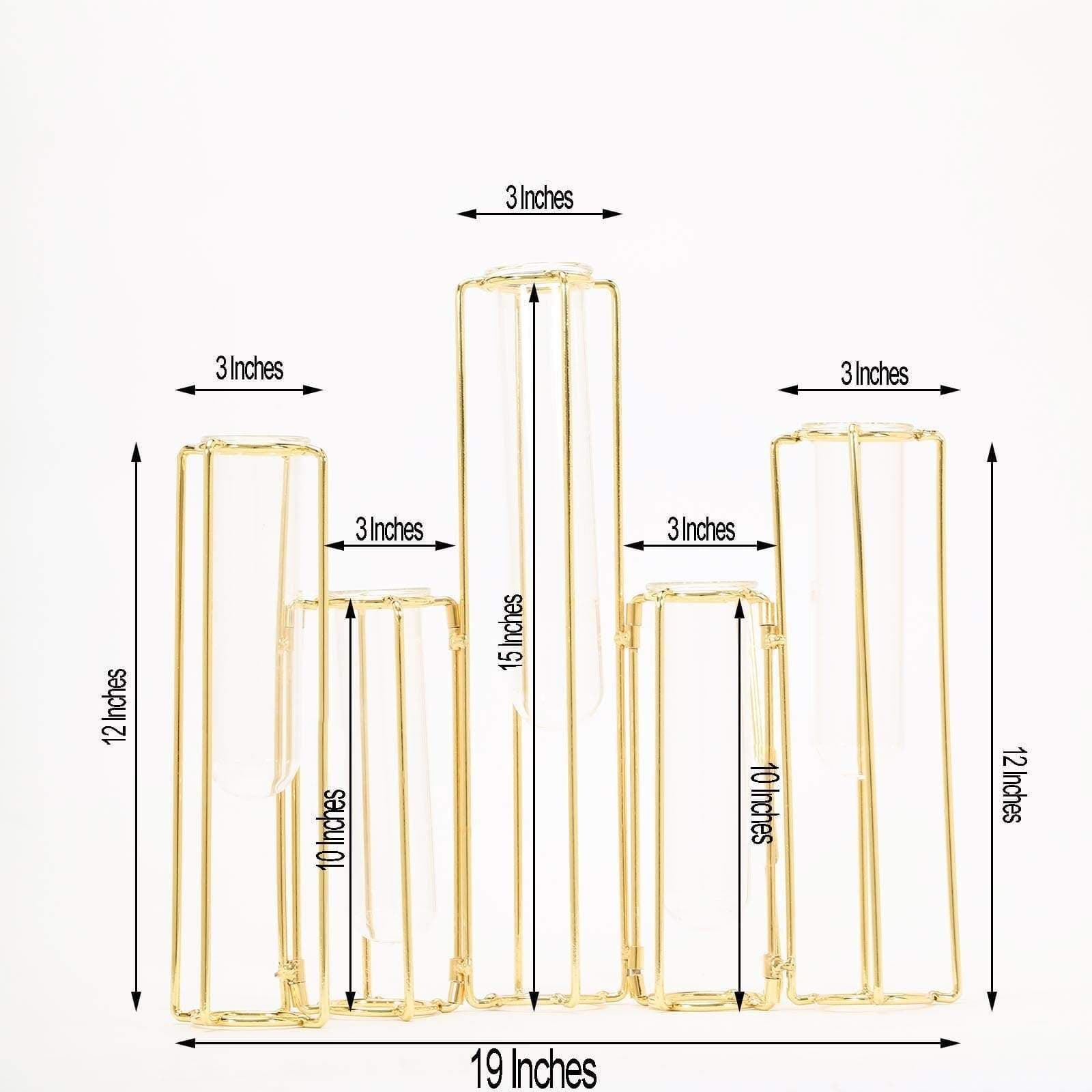 5 Jointed Geometric Flower Vase Holders with Glass Test Tubes