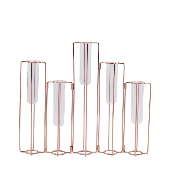 5 Jointed Geometric Flower Vase Holders with Glass Test Tubes IRON_VASE_011_15_054