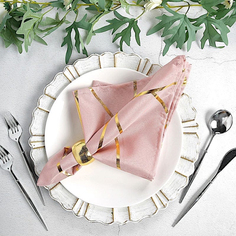 5 pcs 20" x 20" Polyester Dinner Napkins with Metallic Geometric Pattern