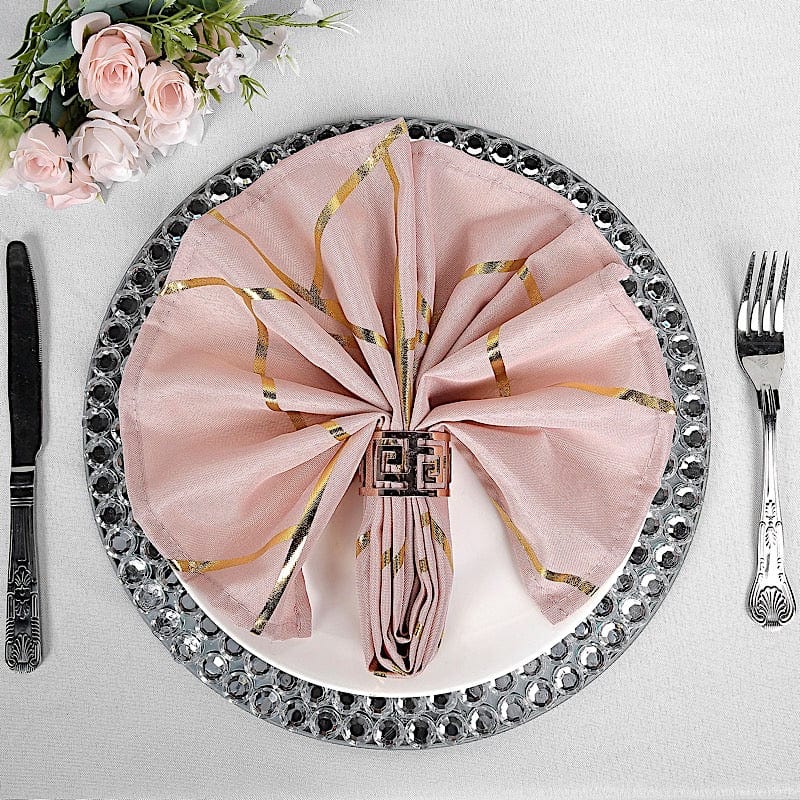 5 pcs 20" x 20" Polyester Dinner Napkins with Metallic Geometric Pattern