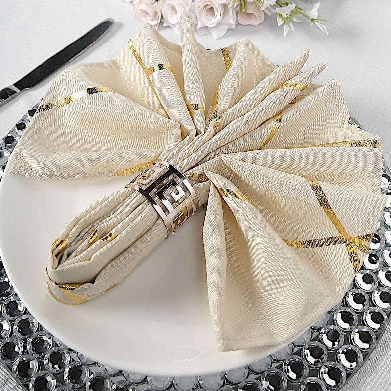 5 pcs 20" x 20" Polyester Dinner Napkins with Metallic Geometric Pattern