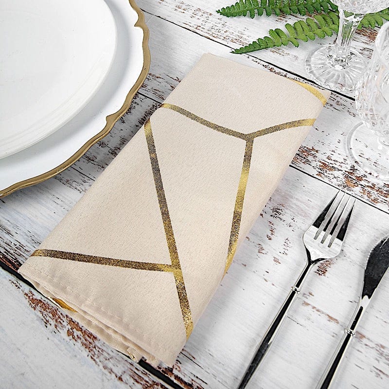 5 pcs 20" x 20" Polyester Dinner Napkins with Metallic Geometric Pattern