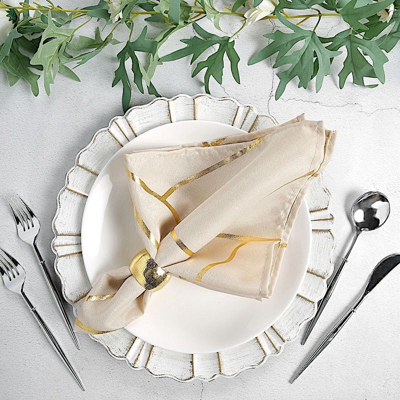 5 pcs 20" x 20" Polyester Dinner Napkins with Metallic Geometric Pattern
