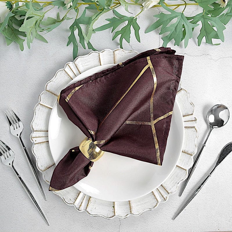 5 pcs 20" x 20" Polyester Dinner Napkins with Metallic Geometric Pattern