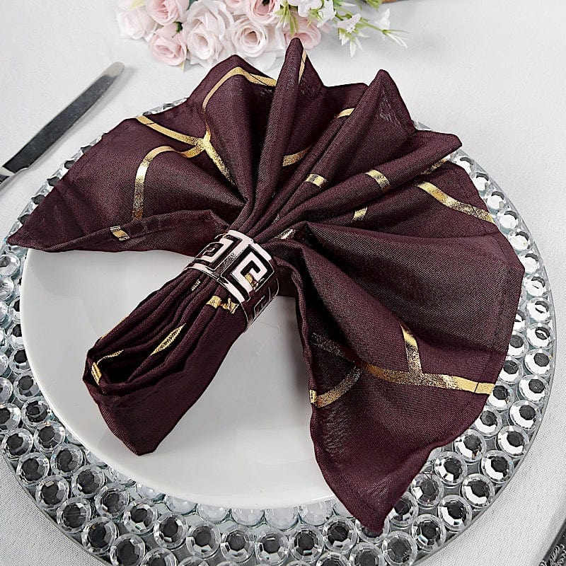 5 pcs 20" x 20" Polyester Dinner Napkins with Metallic Geometric Pattern