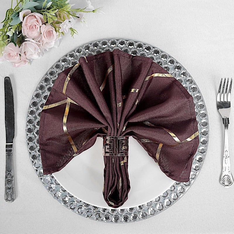 5 pcs 20" x 20" Polyester Dinner Napkins with Metallic Geometric Pattern