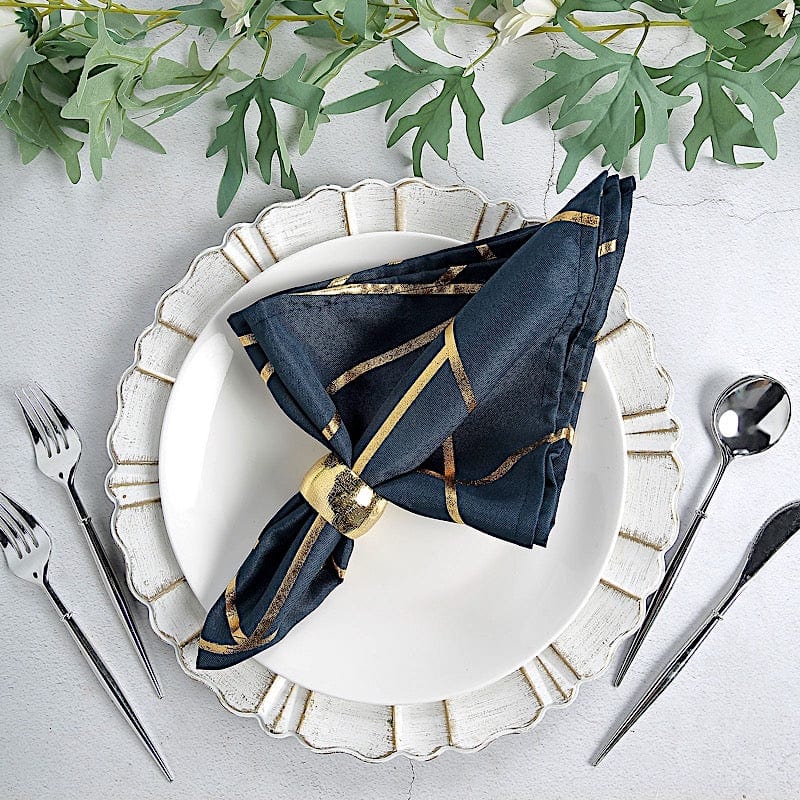 5 pcs 20" x 20" Polyester Dinner Napkins with Metallic Geometric Pattern