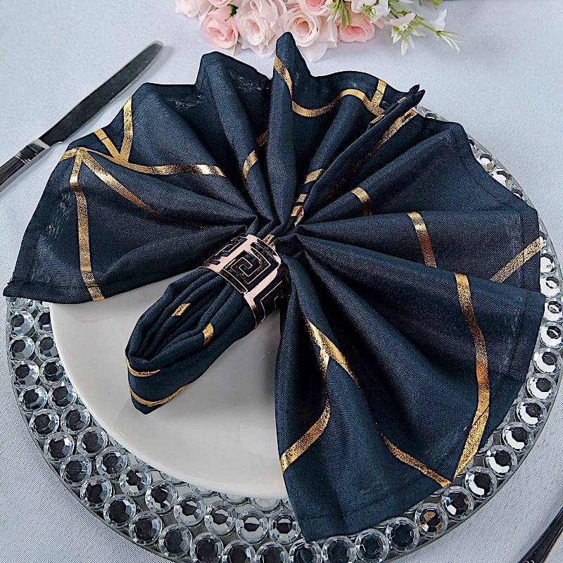 5 pcs 20" x 20" Polyester Dinner Napkins with Metallic Geometric Pattern