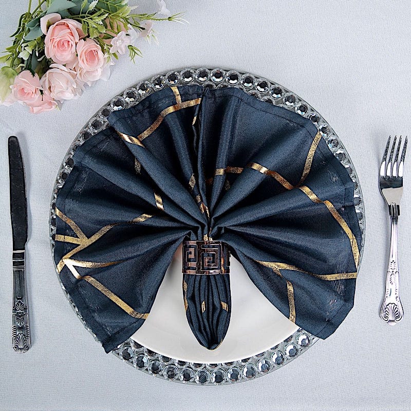5 pcs 20" x 20" Polyester Dinner Napkins with Metallic Geometric Pattern