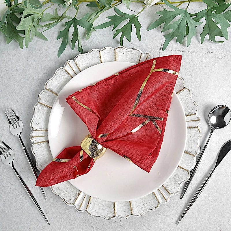 5 pcs 20" x 20" Polyester Dinner Napkins with Metallic Geometric Pattern