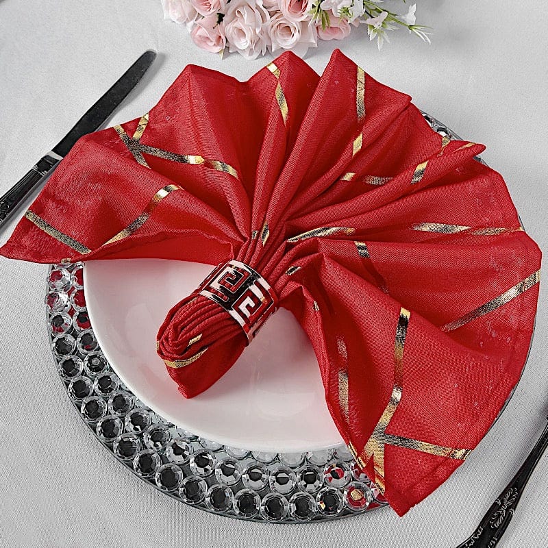 5 pcs 20" x 20" Polyester Dinner Napkins with Metallic Geometric Pattern