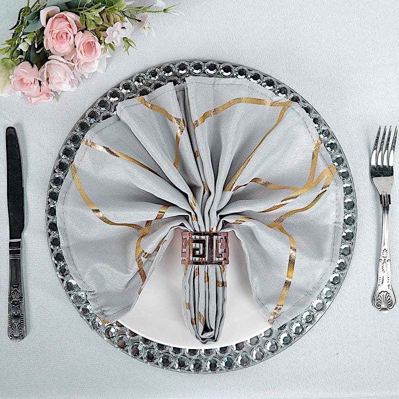 5 pcs 20" x 20" Polyester Dinner Napkins with Metallic Geometric Pattern