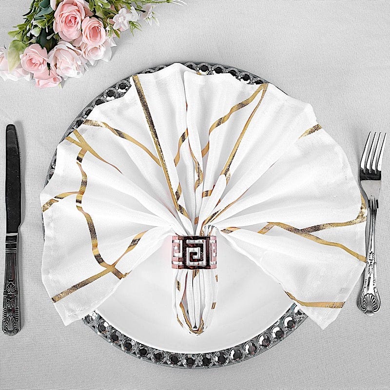 5 pcs 20" x 20" Polyester Dinner Napkins with Metallic Geometric Pattern