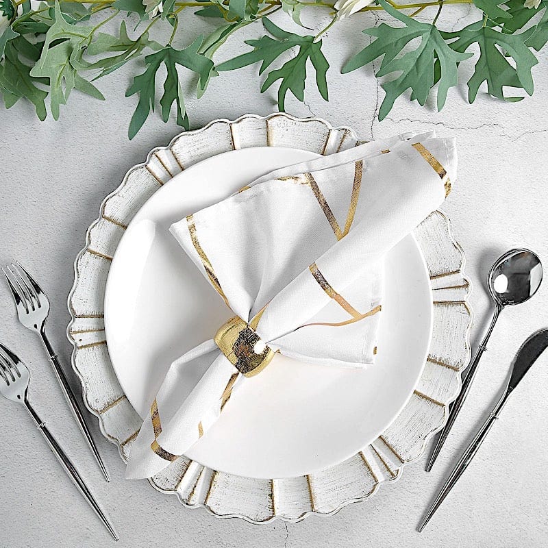 5 pcs 20" x 20" Polyester Dinner Napkins with Metallic Geometric Pattern