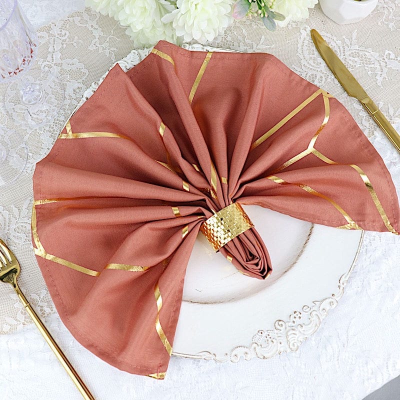 5 pcs 20" x 20" Polyester Dinner Napkins with Metallic Geometric Pattern