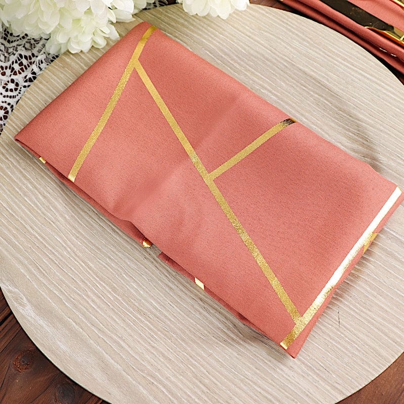 5 pcs 20" x 20" Polyester Dinner Napkins with Metallic Geometric Pattern