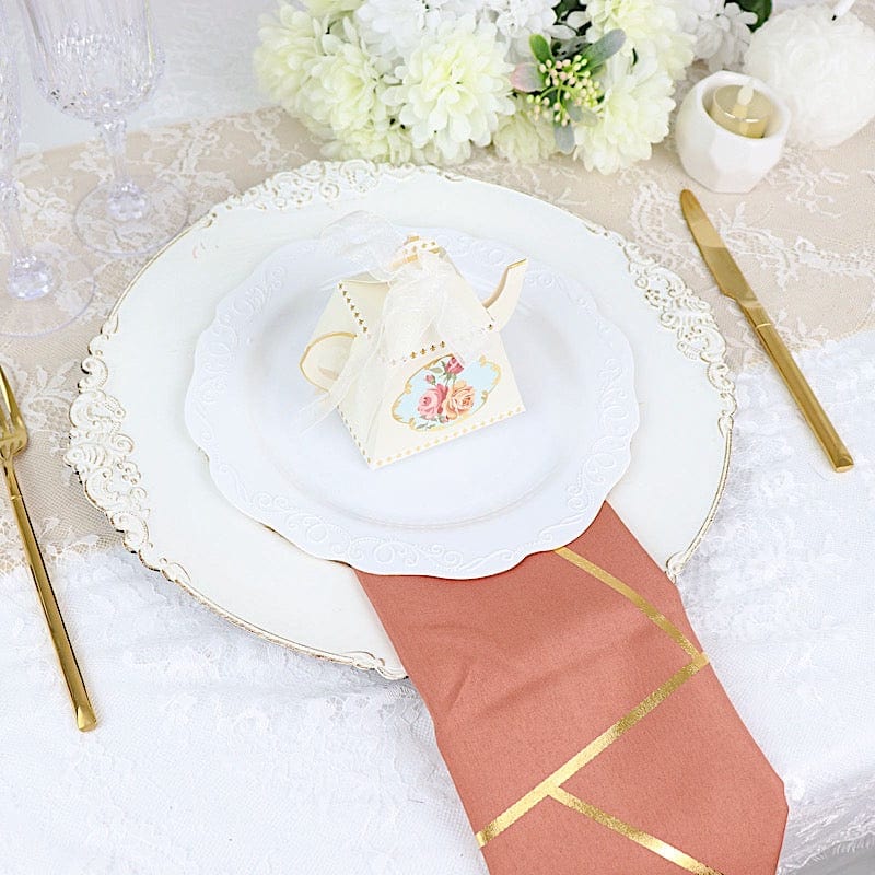 5 pcs 20" x 20" Polyester Dinner Napkins with Metallic Geometric Pattern