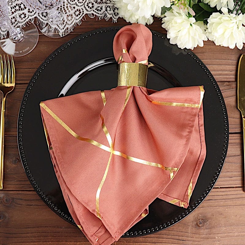 5 pcs 20" x 20" Polyester Dinner Napkins with Metallic Geometric Pattern