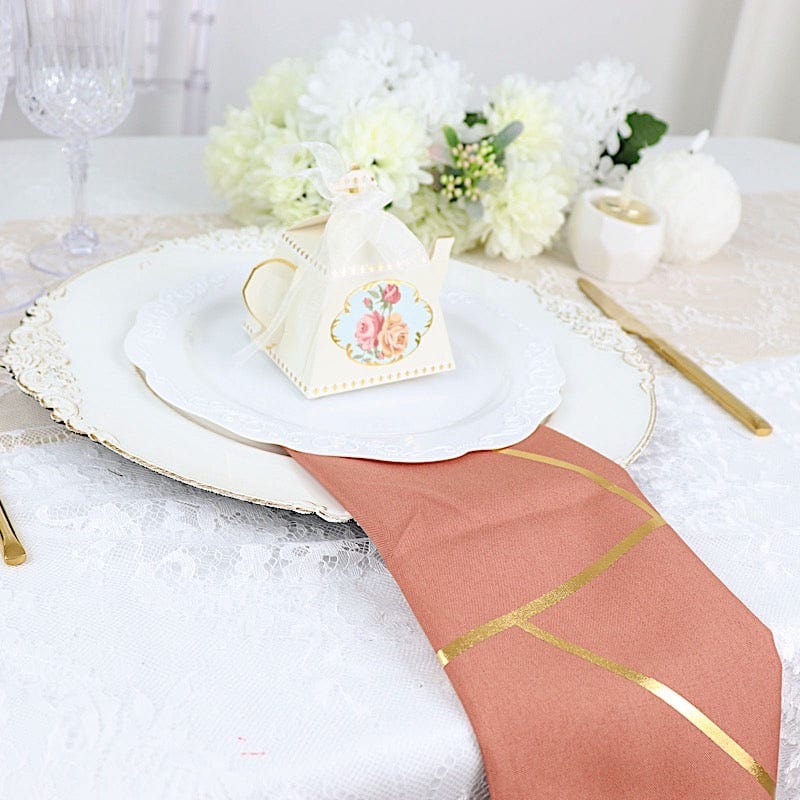 5 pcs 20" x 20" Polyester Dinner Napkins with Metallic Geometric Pattern