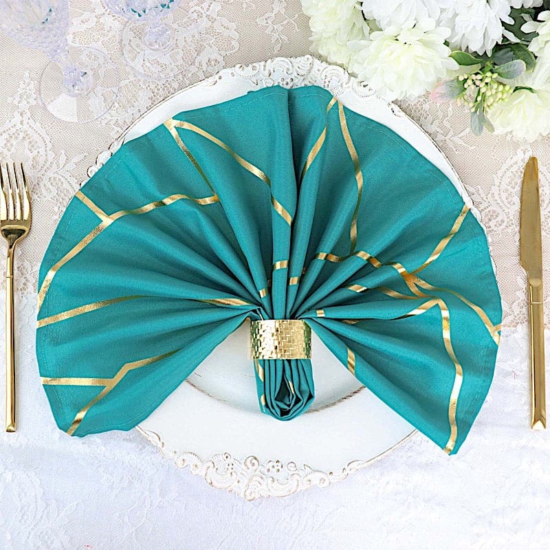 5 pcs 20" x 20" Polyester Dinner Napkins with Metallic Geometric Pattern