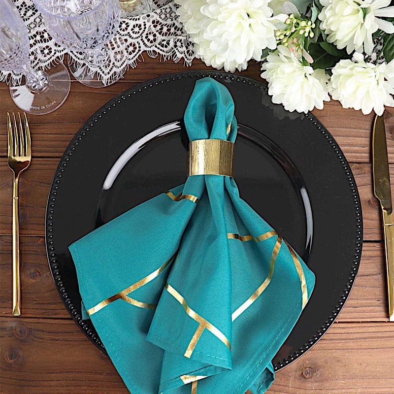 5 pcs 20" x 20" Polyester Dinner Napkins with Metallic Geometric Pattern