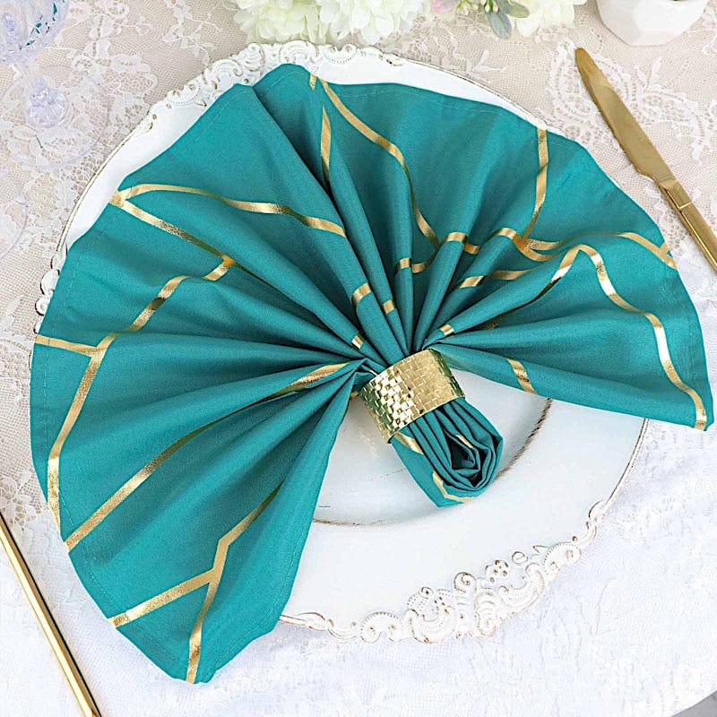 5 pcs 20" x 20" Polyester Dinner Napkins with Metallic Geometric Pattern