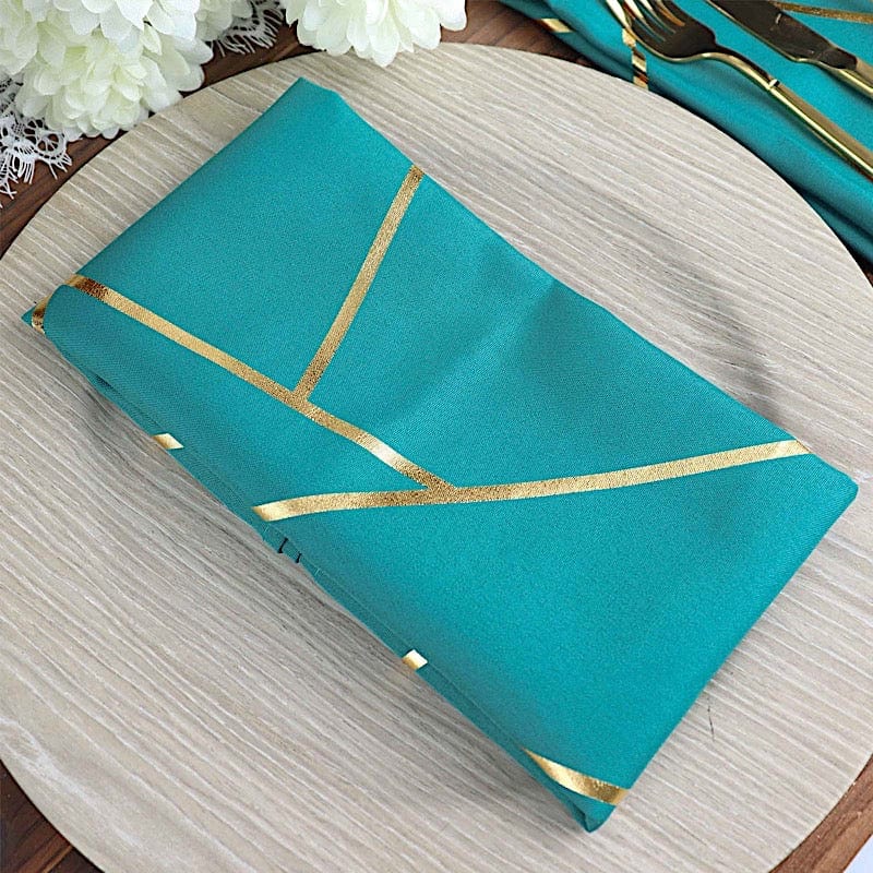 5 pcs 20" x 20" Polyester Dinner Napkins with Metallic Geometric Pattern