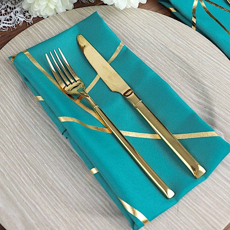 5 pcs 20" x 20" Polyester Dinner Napkins with Metallic Geometric Pattern