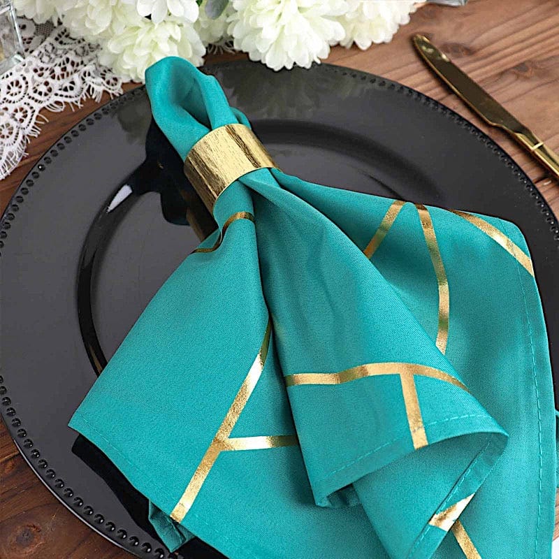 5 pcs 20" x 20" Polyester Dinner Napkins with Metallic Geometric Pattern