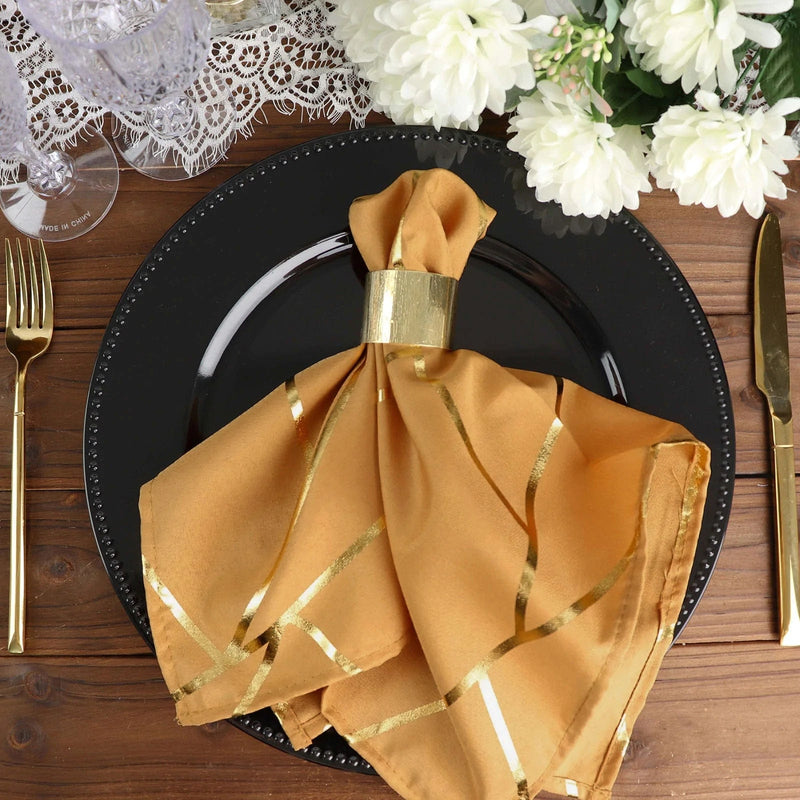 5 pcs 20" x 20" Polyester Dinner Napkins with Metallic Geometric Pattern