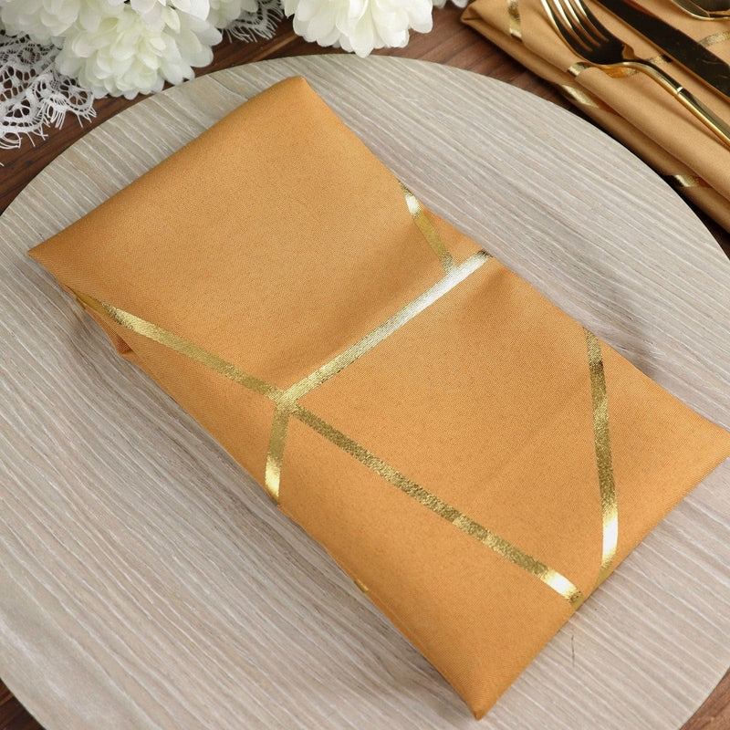 5 pcs 20" x 20" Polyester Dinner Napkins with Metallic Geometric Pattern