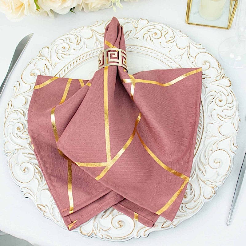 5 pcs 20" x 20" Polyester Dinner Napkins with Metallic Geometric Pattern