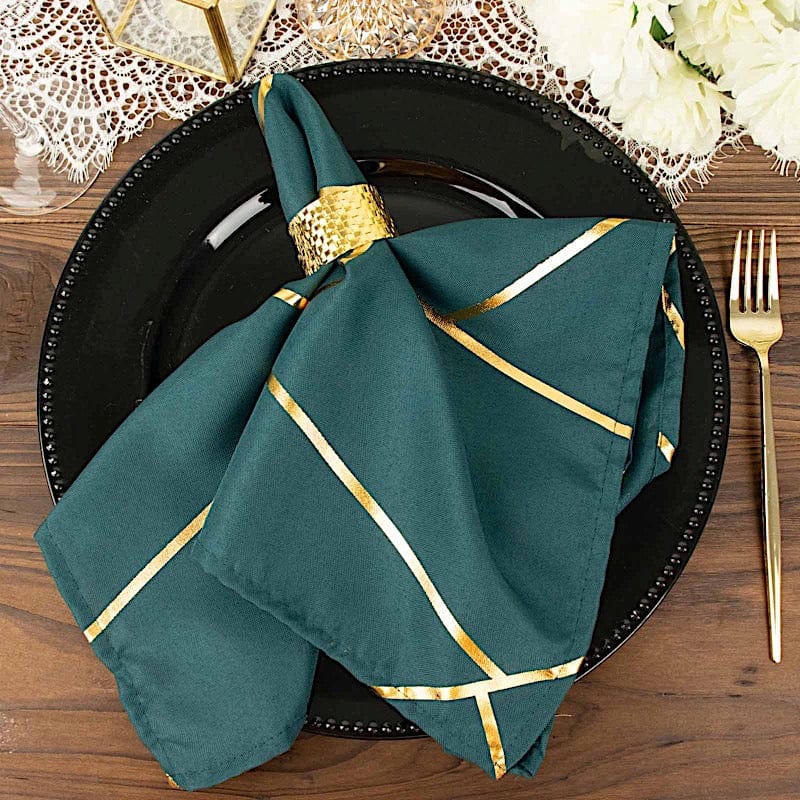 5 pcs 20" x 20" Polyester Dinner Napkins with Metallic Geometric Pattern