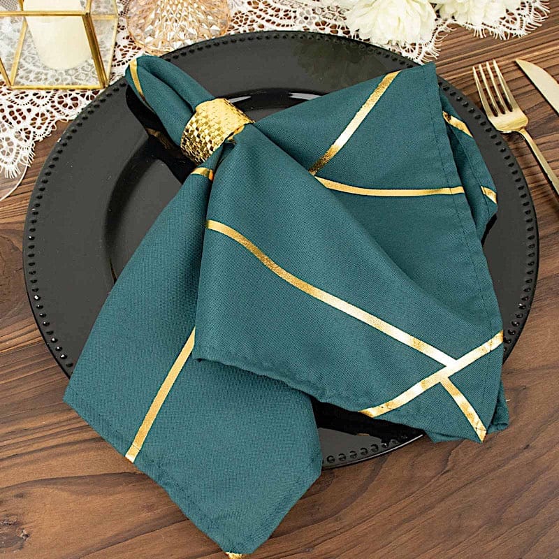 5 pcs 20" x 20" Polyester Dinner Napkins with Metallic Geometric Pattern