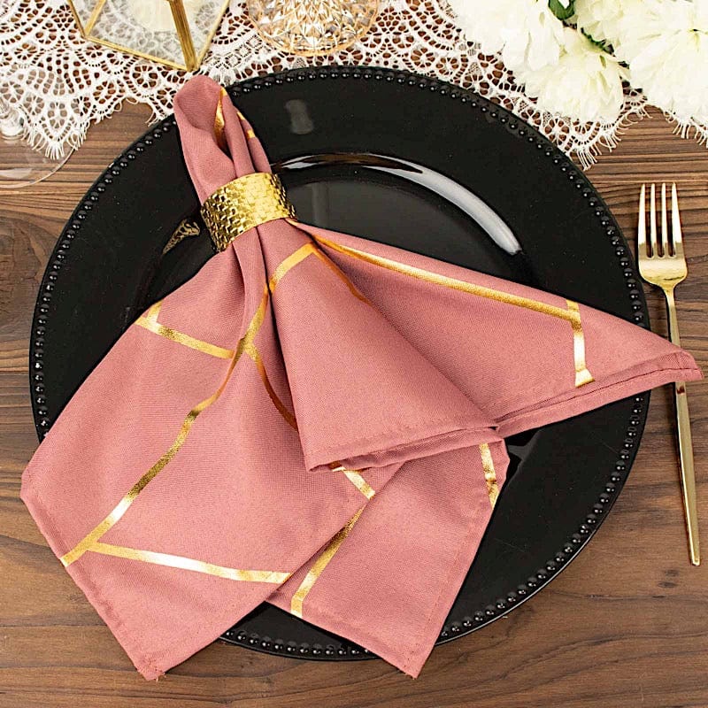 5 pcs 20" x 20" Polyester Dinner Napkins with Metallic Geometric Pattern