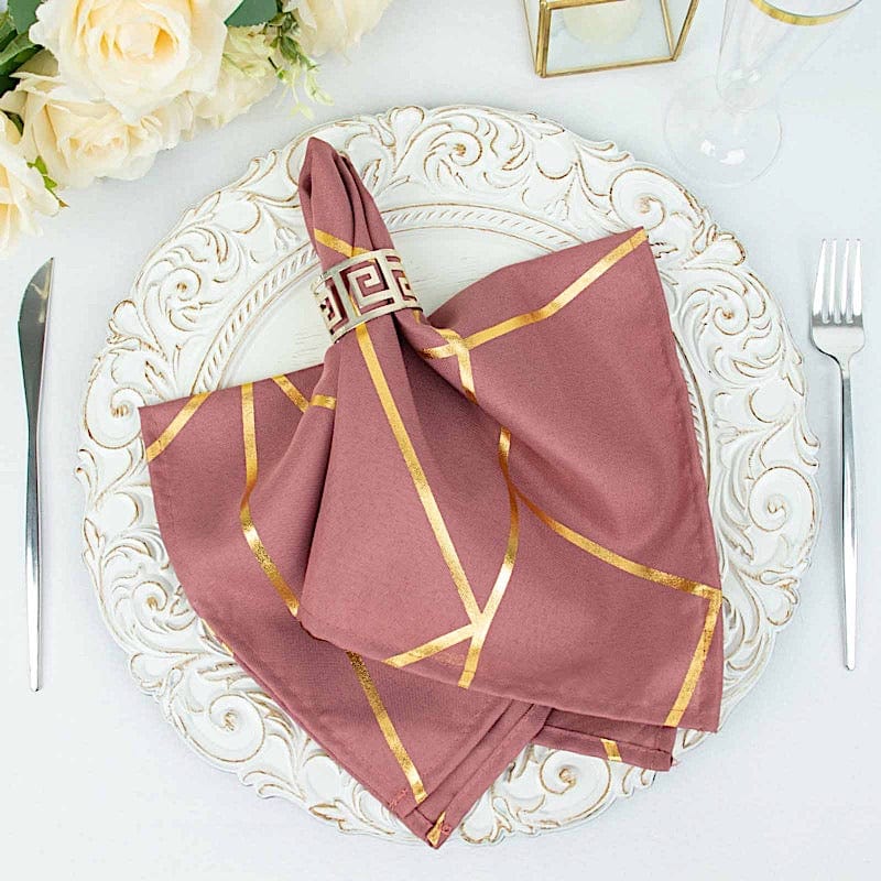 5 pcs 20" x 20" Polyester Dinner Napkins with Metallic Geometric Pattern