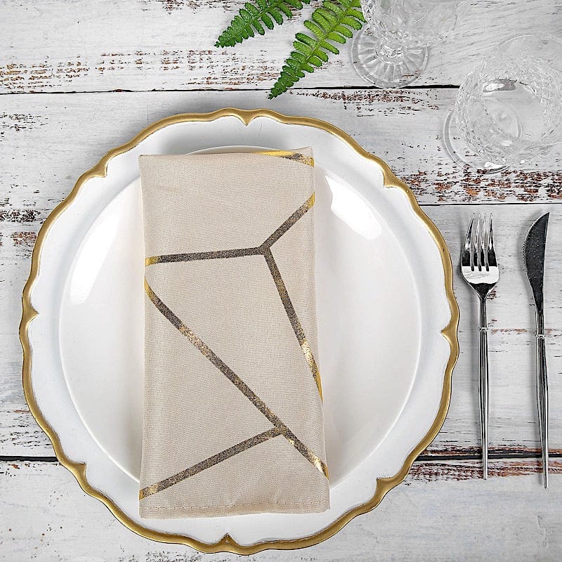 5 pcs 20" x 20" Polyester Dinner Napkins with Metallic Geometric Pattern NAP_FOIL_081_G