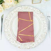 5 pcs 20" x 20" Polyester Dinner Napkins with Metallic Geometric Pattern NAP_FOIL_CRS_G